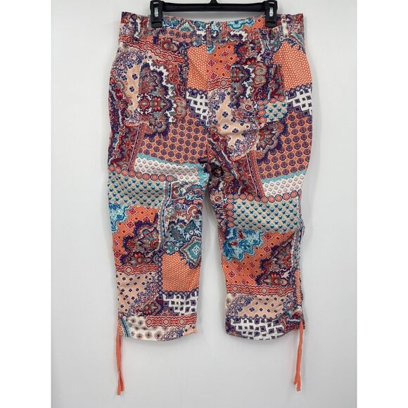 Chico's Paisley Print Drawstring Hem Crop Pant Orange Blue Size 2.5 (14) Large - Picture 4 of 6